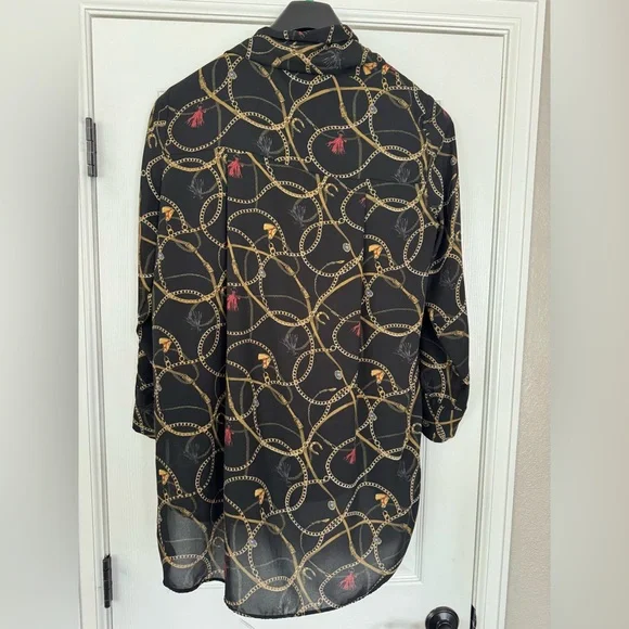 Zara Chain Tassel Horse & Jewel Pattern Tie Neck Tunic XL - Picture 9 of 11